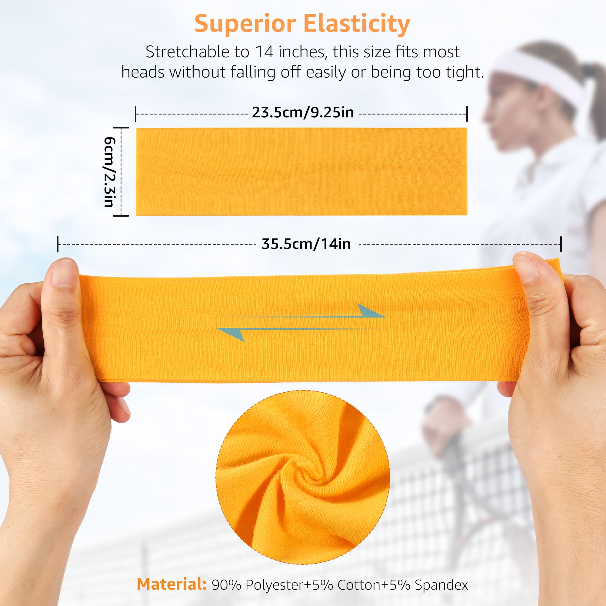 DiyJibb Headbands for Women, Stretchy Non Slip Soft Cotton Cloth Hair Bands for Sports, Workout, Yoga and Running, 7pcs (Black, Military Green, Burgundy, Bright red, Orange, Flesh)